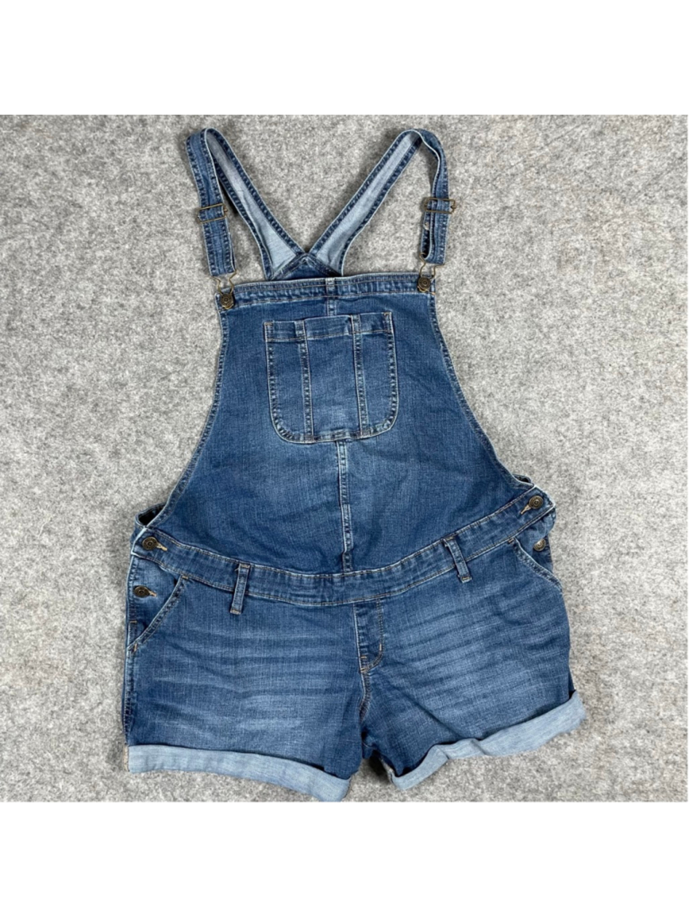 Size 16 Maternity Sonoma Denim Short Overalls Blue Cuffed Stretch Shortalls - Picture 3 of 16
